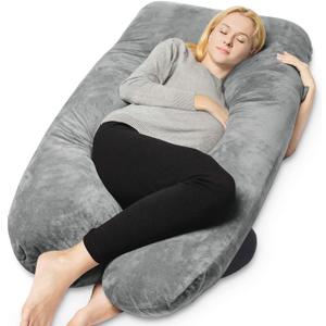 QUEEN ROSE Pregnancy Pillows, U Shaped Full Body Pillow for Sleeping Support, 55 Inch Maternity Pillow for Pregnant Women with Removable Velvet Cover, Grey