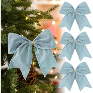 Janinka 12 Pcs Light Blue Christmas Velvet Bows 6 Inch Rustic Wreath Gift Bows Vintage Xmas Velvet Ribbon Bow Ornaments for Xmas Farmhouse Tree Garland DIY Craft Wrapping Decorative