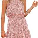 Summer Dress for Women Chiffon Blouses Skirt Spaghetti Sleeveless Tops Halter Ruffle Romper Sun Flowy Summer Outfits Pink Large