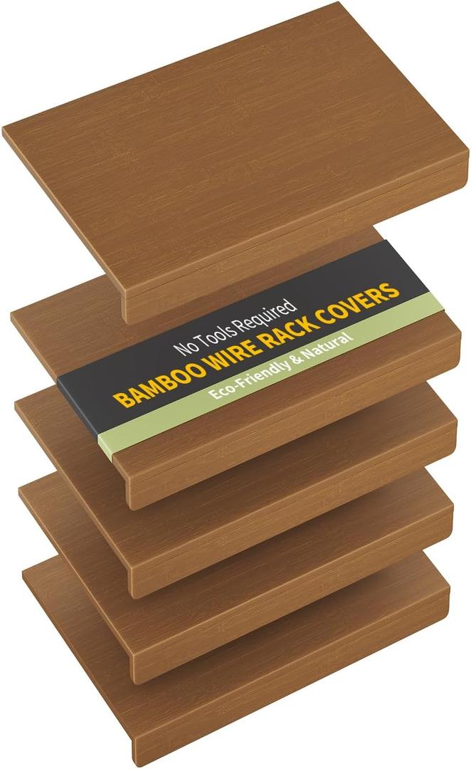 Bamboo Wire Shelf Covers for 24" x 12" Racks, Snap-On Modular Removable Wire Rack Cover for Pantry & Kitchen, Set of 5, Walnut