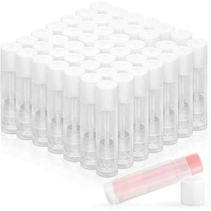 RAINFLOW 50 PCS Lip Balm Tubes - 5 g Twist-up Lip Gloss Balm Containers BPA Free & Leak Free,Clear Empty Lipstick Tubes with White Caps for DIY Homemade Lipsticks,Chapsticks,Solid Perfume,Gifts