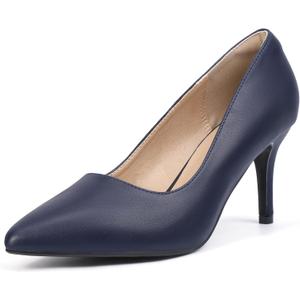 IDIFU IN3 High Heels Pumps Closed Toe Heels Women's Pumps Stiletto Pointed Toe Dress Shoes Wedding Prom Bridal Work Office Bride Bridesmaid Guest Trendy Dressy Fashion Comfortable Classic Pumps Shoes (9.5, Navy Blue Pu)