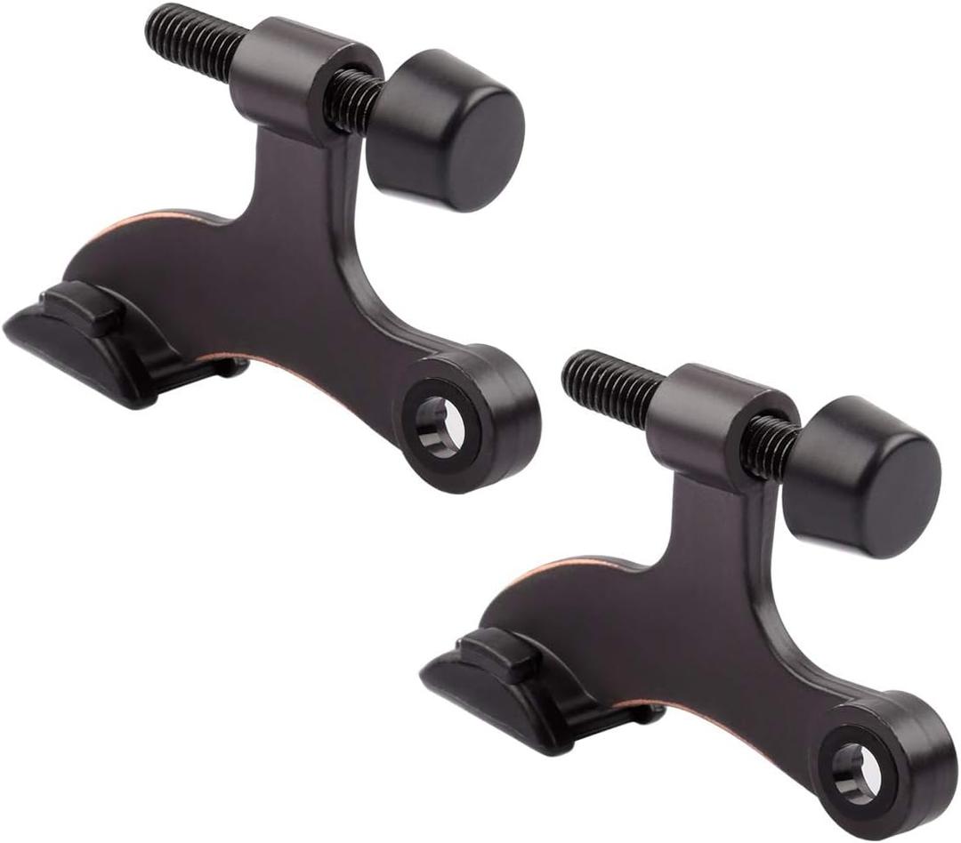2 Pack Hinge Pin Door Stopper Oil Rubbed Bronze - Adjustable Heavy Duty Hinge Pin Door Stop with Black Rubber Bumper Tips