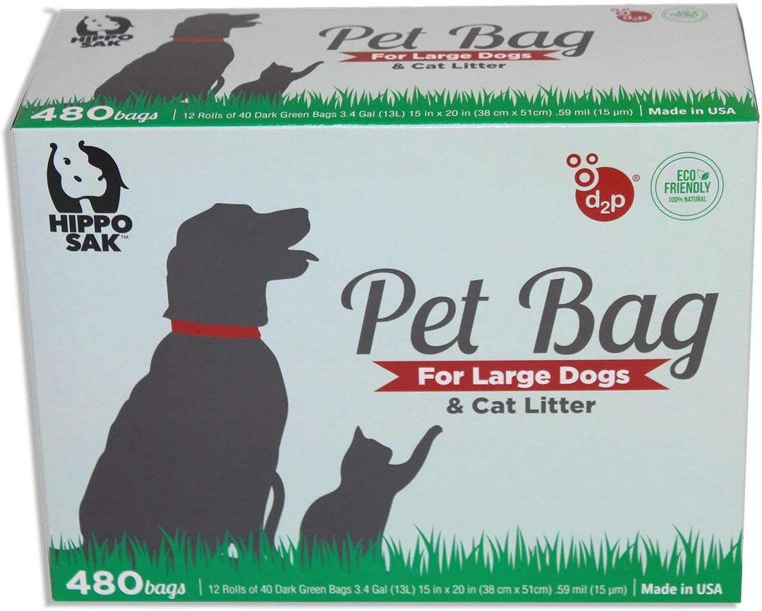 Hippo Sak Extra Large Pet Poop Bags for Large Dogs and Cat Litter, 480 Count