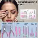 Manicure Pedicure Set - 10-in-1 Stainless Steel Grooming Kit, Personal Care Tools, Nail Nipper, Cuticle Cutter, Scissors, Tweezers, Blackhead Remover, Nail File & Case (Pink)