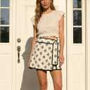 Women Wrap Skort 2026 Casual Summer Flowy Mini Skirt Knot Side Elastic Waist Relaxed Printed Skirt with Belt (Beige, XS)