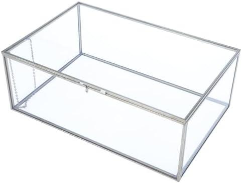 HighFree Vintage Glass Box with Lid - Clear Jewelry Glass Display Box Keepsake Box - Home Decor Decorative Box for Trinket Rings Bracelet (Silver, Large)