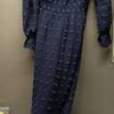 Swiss Dots Wedding Guests Dresses for Women Elegant V Neck Long Sleeve Swing Ruffle Hem Party Cocktail Maxi Dress, Blue Size L