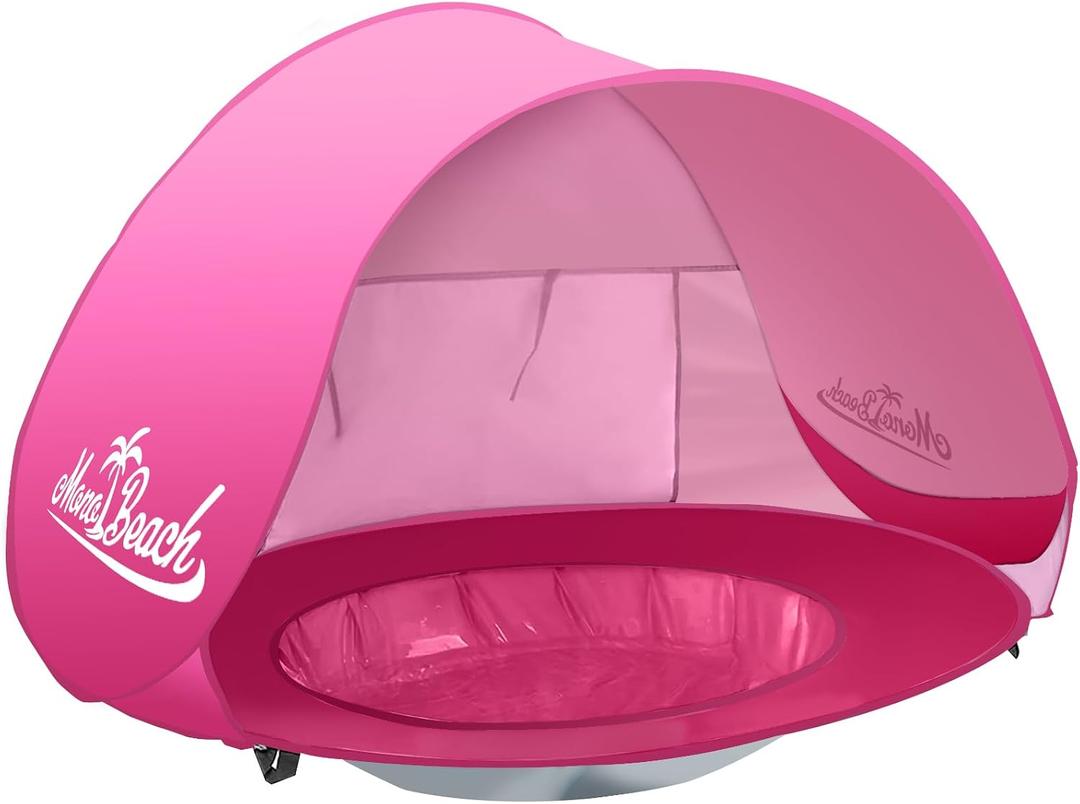 Monobeach Baby Beach Tent Pop Up Portable Shade Pool UPF50+ UV Protection Sun Shelter for Infant with Easy Set Up Canopy (Pink Beach Tent)