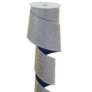 DINDOSAL Navy Blue and Gold Ribbon Wired 4" x 10 Yards Navy Blue with Champagne Gold Glitter Mesh Wired Ribbon for Christmas Tree Decoration, Wreaths and Garlands, Gift Wrapping, Home Decor,Crafts