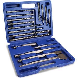 WORKPRO 17-Piece SDS-Plus Rotary Hammer Drill Bits and Chisel Set, Carbide-Tipped Masonry Drill Bits and Chisels for Concrete, Stone, Brick, with Storage Case