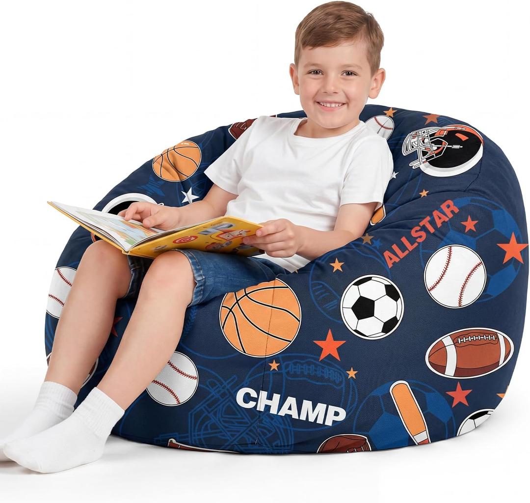 Boao Stuffed Animal Storage Bean Bag Chair Cover (No Filler) Washable Canvas Beanbag Chair Bean Bag Cover with Zipper for Organizing Plush Toy or Textile Sack Beanbag(1 Pc,Balls,27 Inches)
