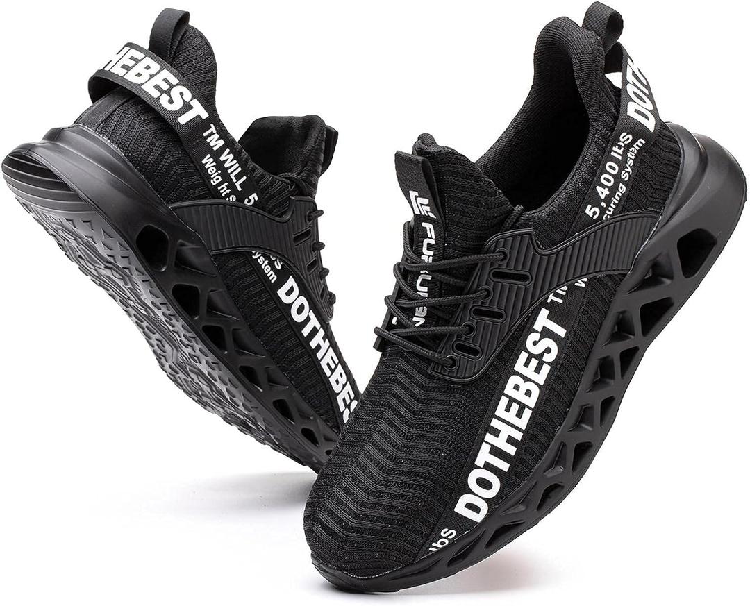 Furuian Steel Toe Sneakers for Men Women Lightweight Safety Shoes Comfortable Puncture Proof Slip On Indestructible Work Shoes (13 Women/11.5 Men, Black)