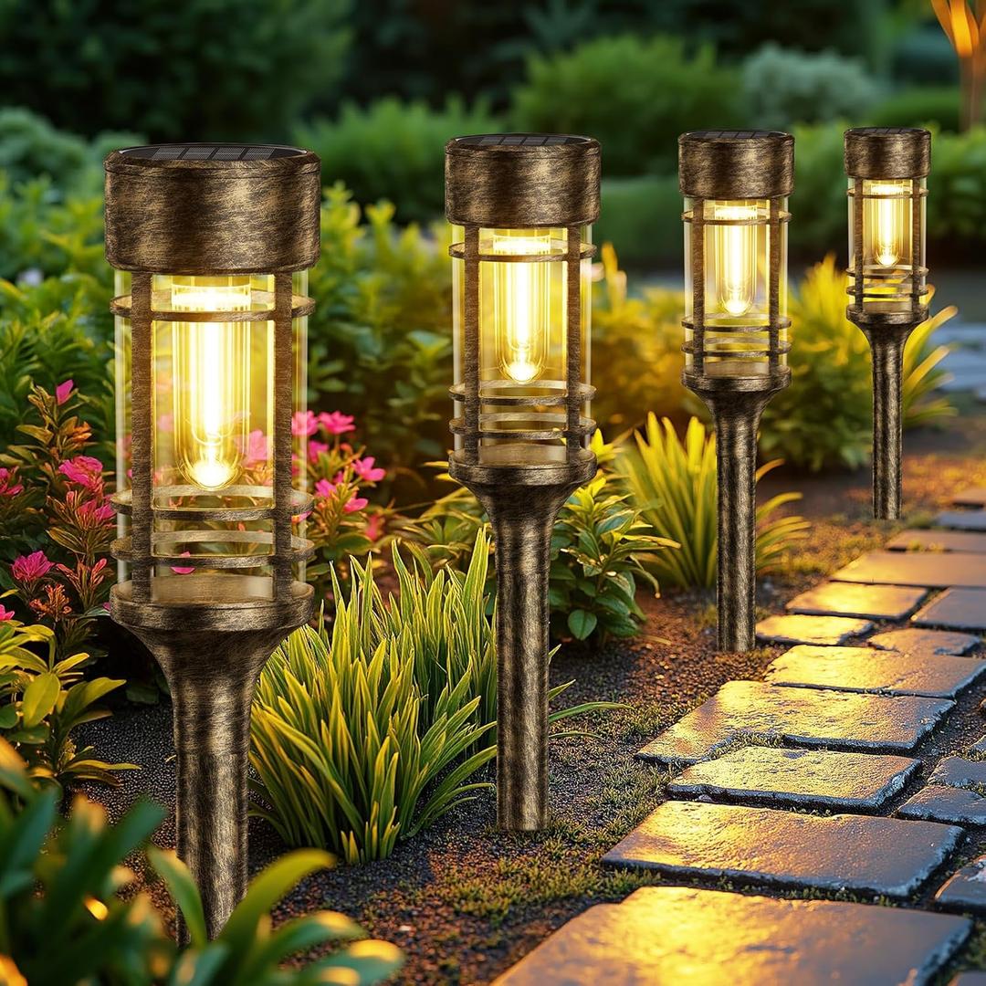 12 Pack Brown Solar Pathway Lights Outdoor, Bright Solar Lights Outdoor Waterproof IP65, Solar Garden Lights Outdoor for Yard Walkway Driveway Landscape Garden Decor (Bronze)