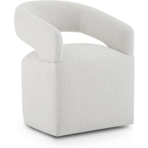 KISLOT Upholstered Dining Chairs Set of 1, Modern Rolling Dining Chairs with Hidden Casters, Arm Kitchen Chairs with Linen Look Fabric, Padded Barrel Chairs for Dining Room, Kitchen, Light Linen