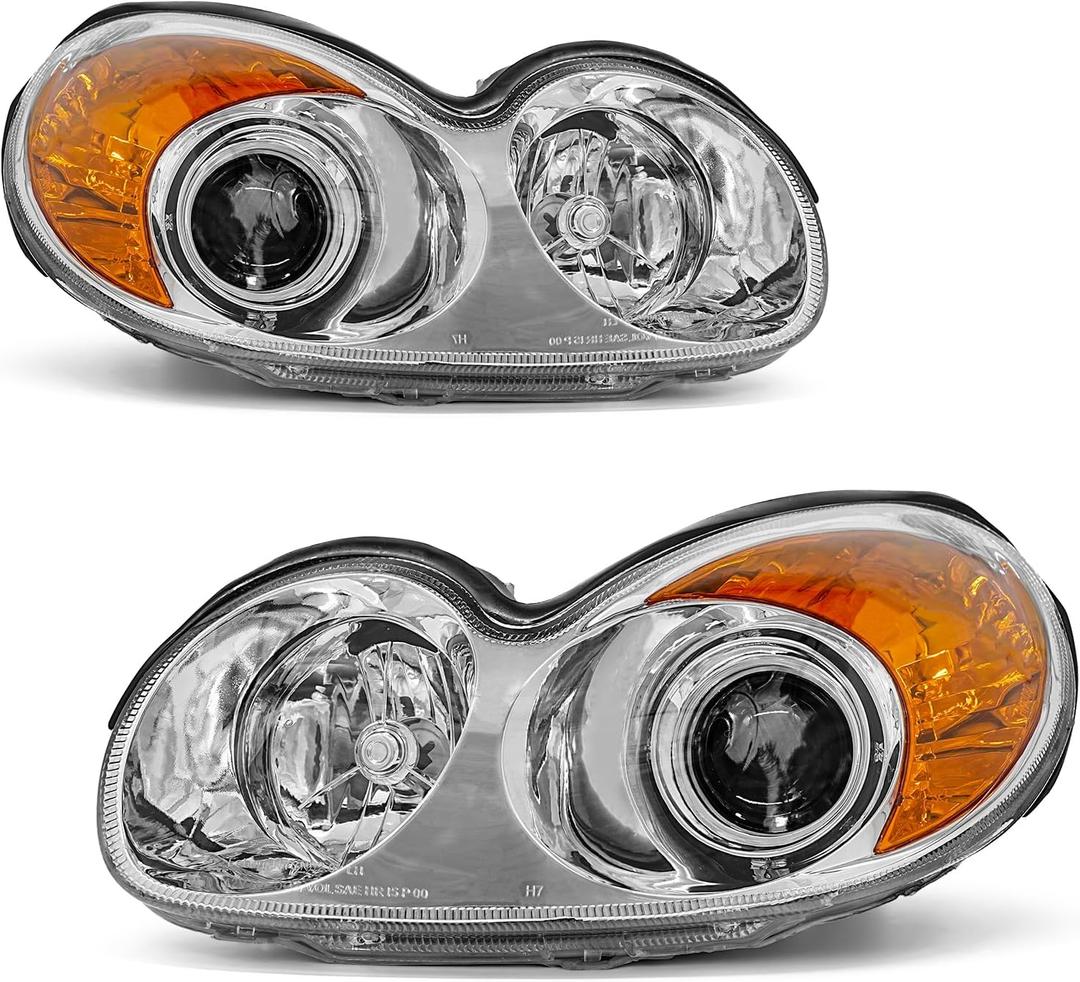 Compatible with 2002 2003 2004 2005 Hyundai Sonata Headlights Assembly for 02 03 04 05 Sonata Headlamp with Clear Lens Chrome Housing Amber Reflector Replacement Left Right Pair