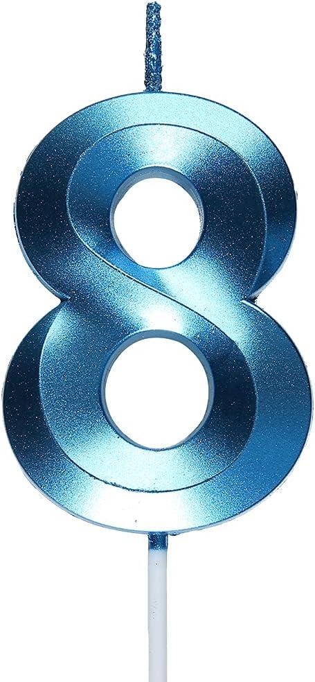 2.76 inch Blue 8 Birthday Candles,3D Number 8th Cake Topper for Birthday Decorations No 18 81 82 83 84 85 86 87 88 89