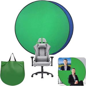 Portable Collapsible Webcam Backdrop With Package Bag, Attaches to Chair, Easy Setup, Wrinkle-Resistant Fabric, Perfect for Zoom Webex Teams TikTok, Background Green Blue Screen D59''