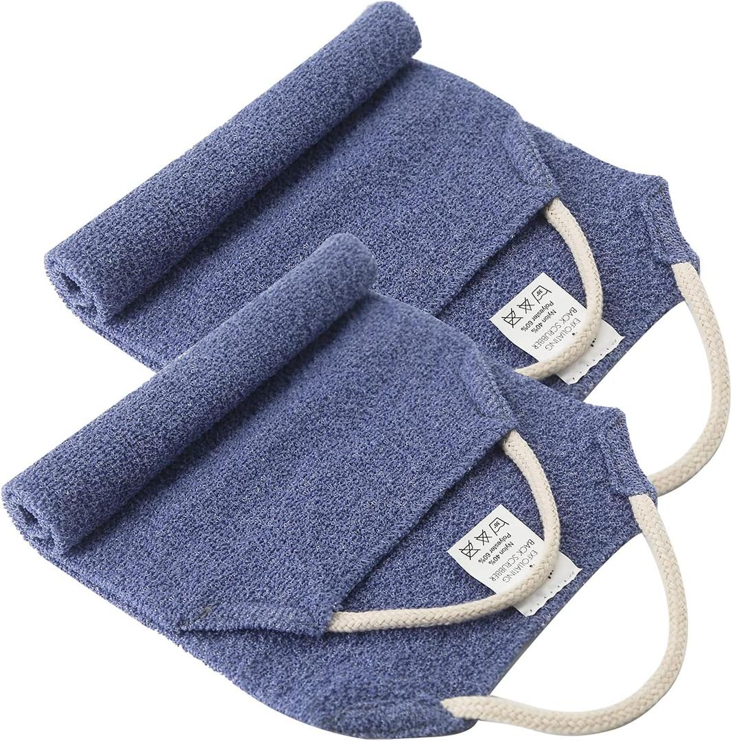 Evridwear Exfoliating Back Scrubber for Shower - Double-Sided Body Scrubber with Handles, Deep Clean, Massage & Exfoliate Back Washer for Men & Women, Invigorates Skin & Circulation (Blue + Blue)
