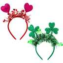 Suncalla 2 Pcs Valentine's Day St. Patrick's Day Headbands Set Sequin Heart and Green Clover Glittery Hair Accessories for Women Men Party Gift Decoration(Pink,Green)