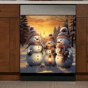 Winter Snowman Magnetic Sticker Dishwasher Cover,Country Merry Christmas Snow Landscape Kitchen Decor Art Dishwasher Magnet Cover,Refrigerator Magnets Dishwasher Decal23" Wx26 H