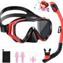 Kids Snorkel Set(4-16 Years),180°Panoramic View Diving Mask With Tempered Glass Lenses,Anti-fog and Anti-leak Children's Diving Goggles,Adjustable Silicone Strap,Includes Earplug and Nose Clip