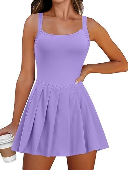 ANRABESS Women's Tennis Athletic Pleated Summer Mini Dress 2026 Golf Workout Build in Shorts Casual Romper Short Sundress Purple X-Large
