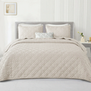 Exclusivo Mezcla Quilts Twin Size Bedding Set with Stitched Grid Pattern, Lightweight Brich Beige Bedspreads Coverlets Bed Cover for All Seasons (1 Quilt and 1 Pillow Sham)