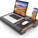 Laptop Lap Desk, Portable Large Laptop Desk for Bed, Up to 17 in Lap Table with Wrist Rest, Mouse Pad, Tablet Phone Slot, Portable Handle, Lap Tray with Cushion (Dark Brown)
