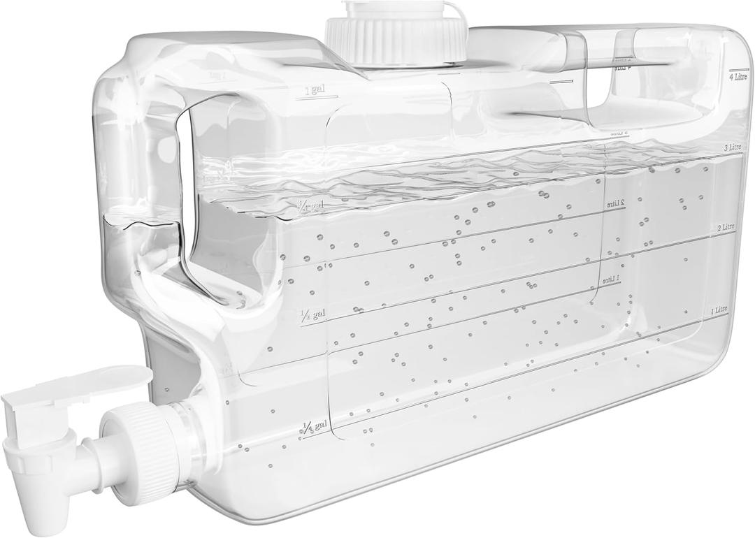 Refrigerator Water Dispensers 1.1 Gallon Slim Bottle with Spigot - BPA Free Plastic Leak-Proof Rectangle Water Jug with Spout | Refillable Fridge Water Container, Convenient Handles (Clear)