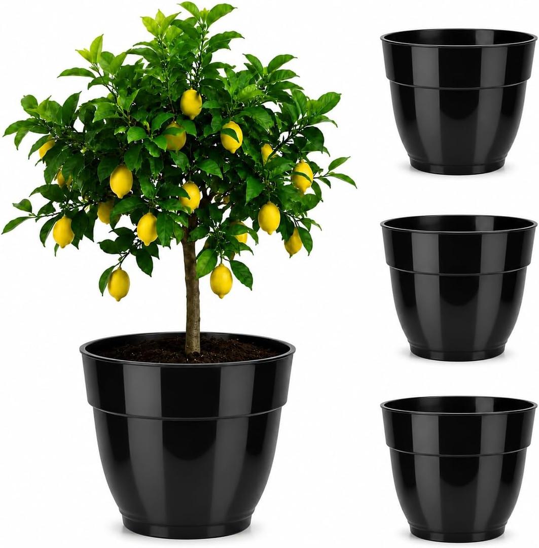 4 Pack 16 Inch Large Plant Pots,Plastic Planters for Outdoor Plants
