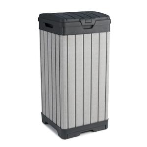 Keter Rockford Resin 38 Gallon Outdoor Kitchen Trash Can with Lid and Drip Tray for Easy Cleaning-Perfect for Patio Dining, Grey