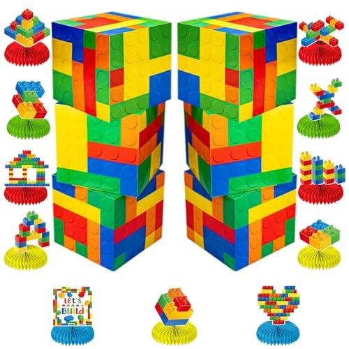 Aidjoin 17Pcs Building Block Party Decorations Set,Including 6 Pcs Large Building Block Decorations Boxes +11PCS Honeycomb Centerpieces, Theme Birthday Party Centerpieces