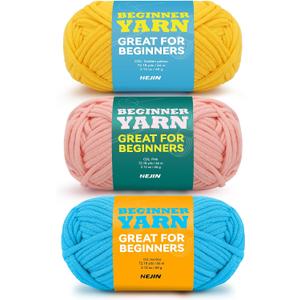 3x60g Yellow+Pink+Blue Yarn for Crocheting and Knitting;3x66m (72yds) Cotton Yarn for Beginners with Easy-to-See Stitches;Worsted-Weight Medium #4;Cotton-Nylon Blend Yarn for Beginners Crochet Kit (3 Pack-Mixed, Rosy Petals)