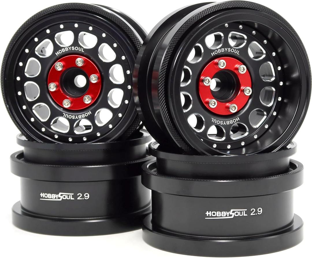 HOBBYSOUL 2.9 Beadlock Wheels Adjustable Offset Rims Black Color for 1/6 RC Mud Crawler Truck Axial SCX6 Trail Upgrade Parts, HS701470