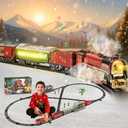 Electric Train Set for Kids with Remote Control, Classic Steam Locomotive with Smoke, Lights & Sounds, Kids Christmas Trains Tracks Toys for Christmas (Red)