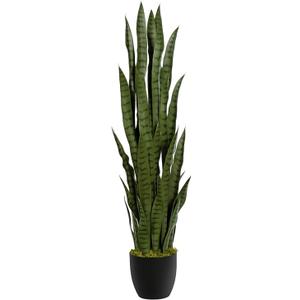 4ft Artificial Snake Plant 46in Faux Sansevieria Plants, Fake Floor Plant for Indoor Outdoor, Front Porch Patio Home Office Decor, Mother-in-Laws Tongue, Green 1Pcs