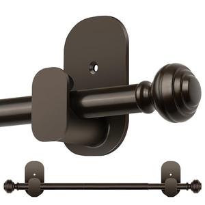 KAMANINA Curtain Rods No Drilling for Windows 32 to 58 Inches, 5/8 Inch Diameter Adjustable Single Drapery Pole with Adhesive Brackets, Bronze