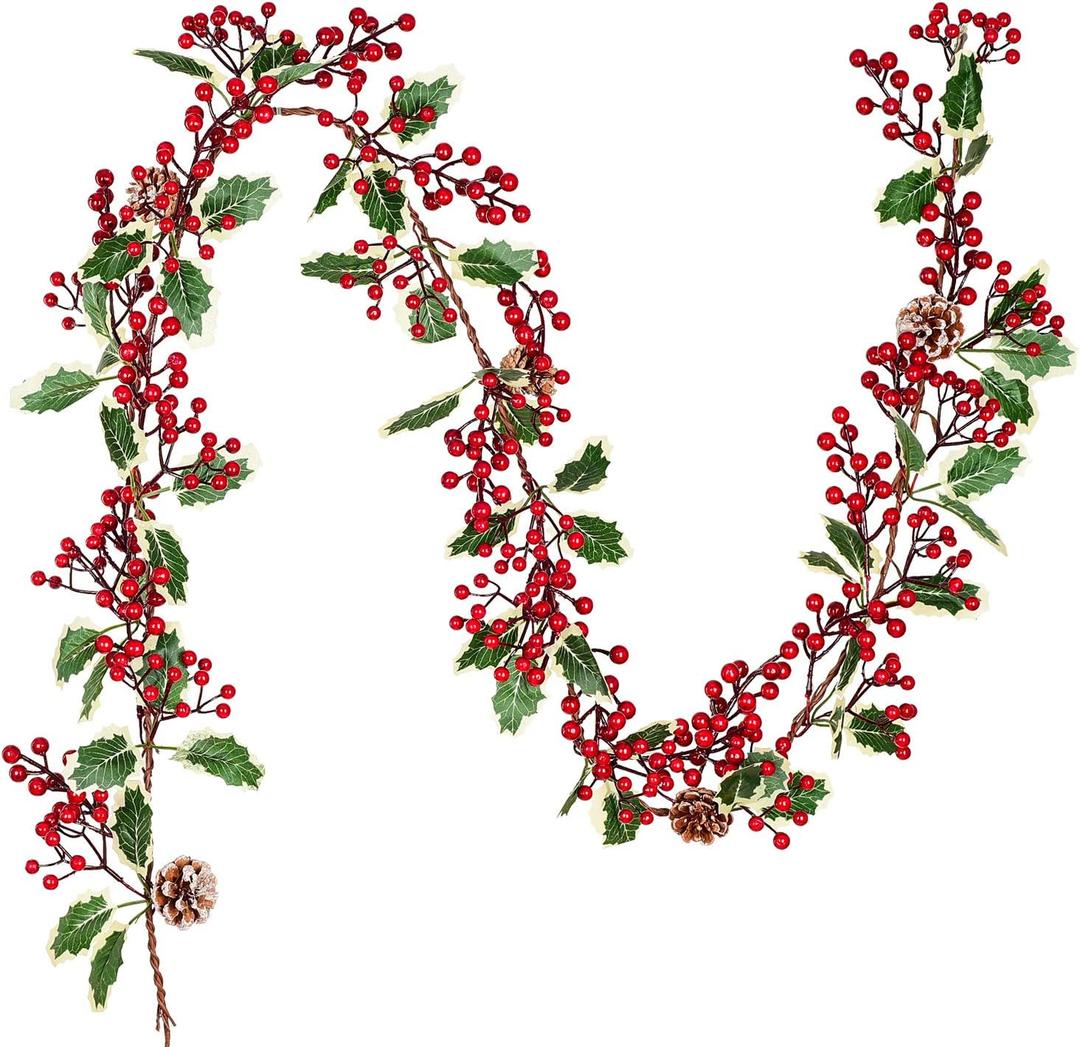 DearHouse 7FT Red Berry Christmas Garland with Pine Cone Garland Artificail Garland Indoor Outdoor Garden Gate Home Decoration for Winter Holiday New Year Decor