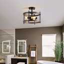 AGV LIGHTING Semi Flush Mount Ceiling Light Fixture, 3-Light Farmhouse Light Fixture Ceiling Mount Wooden Textures with Black