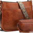 BAIGIO Crossbody Purse for Women Trendy Vegan Leather Hobo Bags for Women Handbags and Wallet 2PCS With Guitar Shoulder Strap (Brown)