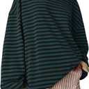 UEU Women Oversized Striped Crewneck Sweatshirt Long Sleeve Color Block Pullover Tops Casual Loose Workout Shirt (Green, XL)