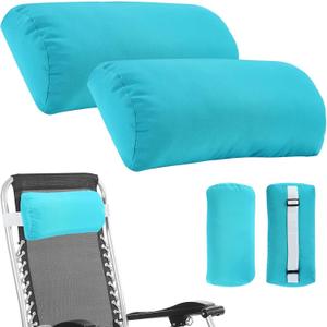 Headrest Pillow for Patio Chaise Lounge, 2 Packs Head Pillow with Elastic Band for Zero Gravity Lounge Chair, Head Neck Rest Pillow Lumbar Pillow, Blue