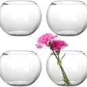 YOUEON 2 Pack Small Glass Bubble Bowl Vases, 6" W x 4.5" H Glass Terrarium Bowls Fish Bowls, Round Candle Holders, Globe Flower Vase Centerpiece for Wedding Event Home Decor