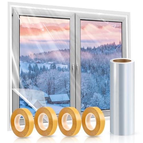 Window Insulation Kit, 87 × 394 Inch Plastic Window Covering for Winter, Window Insulation Film Window Wrap Insulation Windows Winterizing Kit with Double-Sided Tape for 3 Pcs 7 x 9 Ft Windows