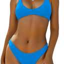 ZAFUL Women's Tie Back Padded High Cut Bralette Bikini Set Two Piece Swimsuit (1-blue167, Small)