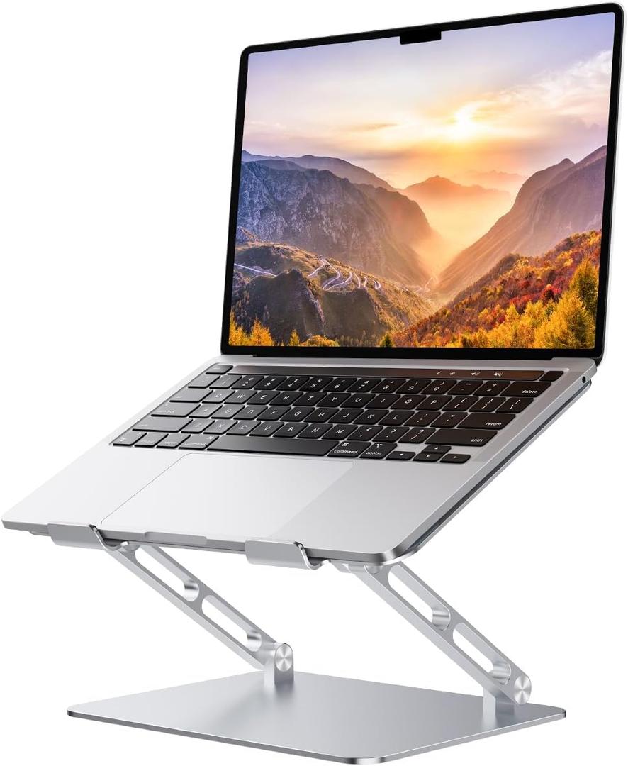 Foldable Aluminum Laptop Stand for 10-17.3" Laptops, Height Adjustable Portable Ergonomic Computer Holder, Space Saving Desk with Heat Dissipation. Compatible with MacBook/Dell/HP etc, Silver