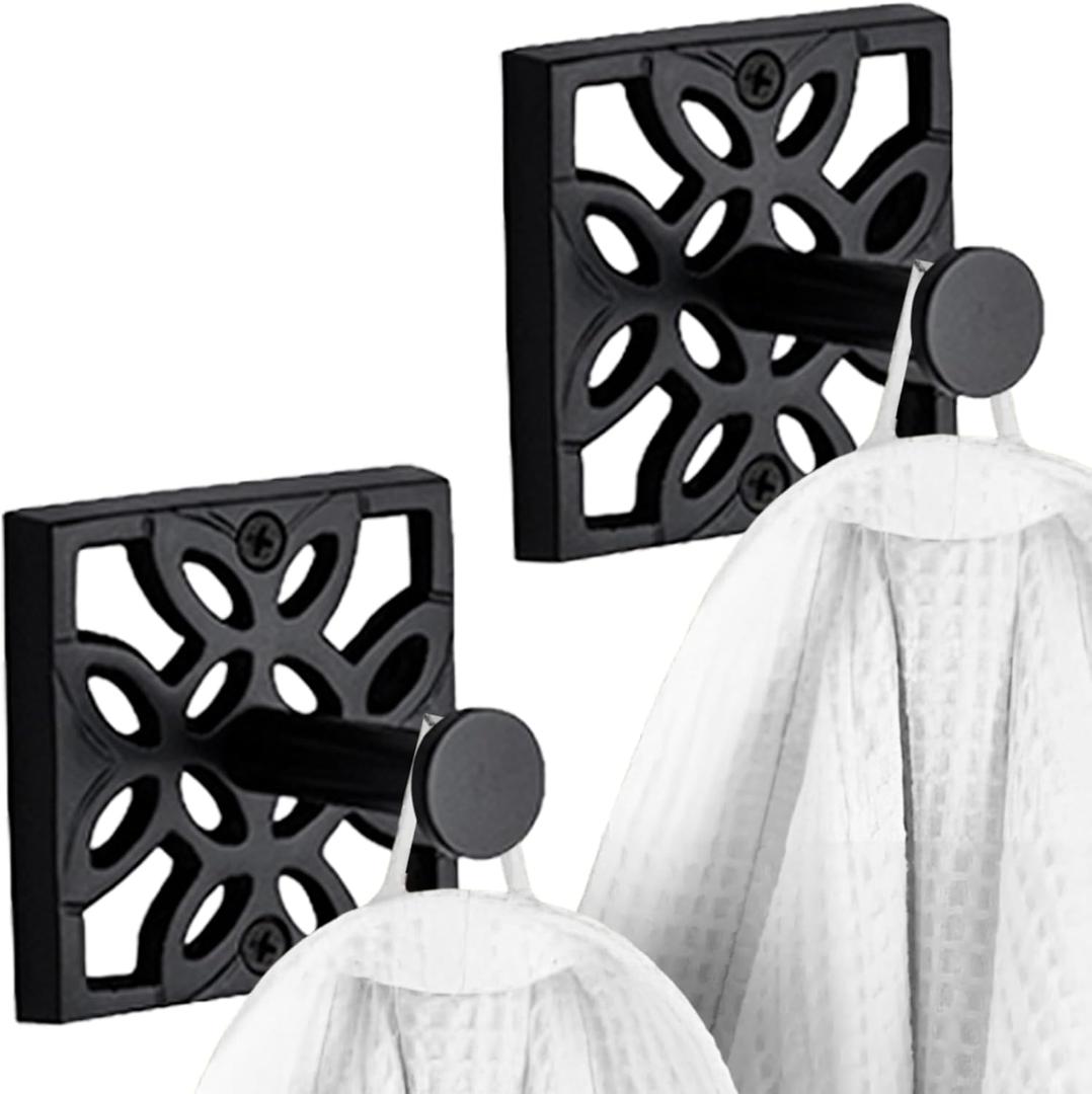 Autumn Alley Black Bathroom Towel Hook Robe Hook Wall Mounted - Decorative Wall Hooks for Towel, Robe, Coat, and Door Hooks for Bathroom Rustproof Modern Unique Style, 2 Pack