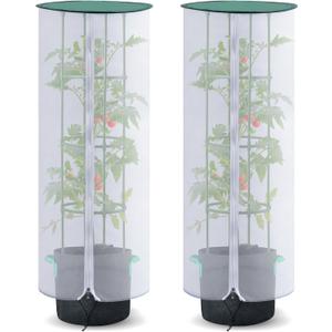 2 Pack 47" Tall Netting for Tomato Cages, Sun Shade Top with Zipper & Drawstring, Pop-Up Mesh Plant Cover (Cage Not Included)