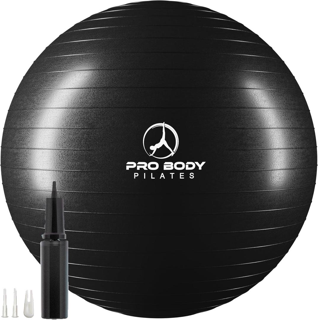 ProBody Pilates Exercise Ball - Multiple Sizes Gym Grade Balance Ball for Fitness, Workout, Pregnancy & Physical Therapy, Stability Yoga Ball Chair (Black, 65 cm)